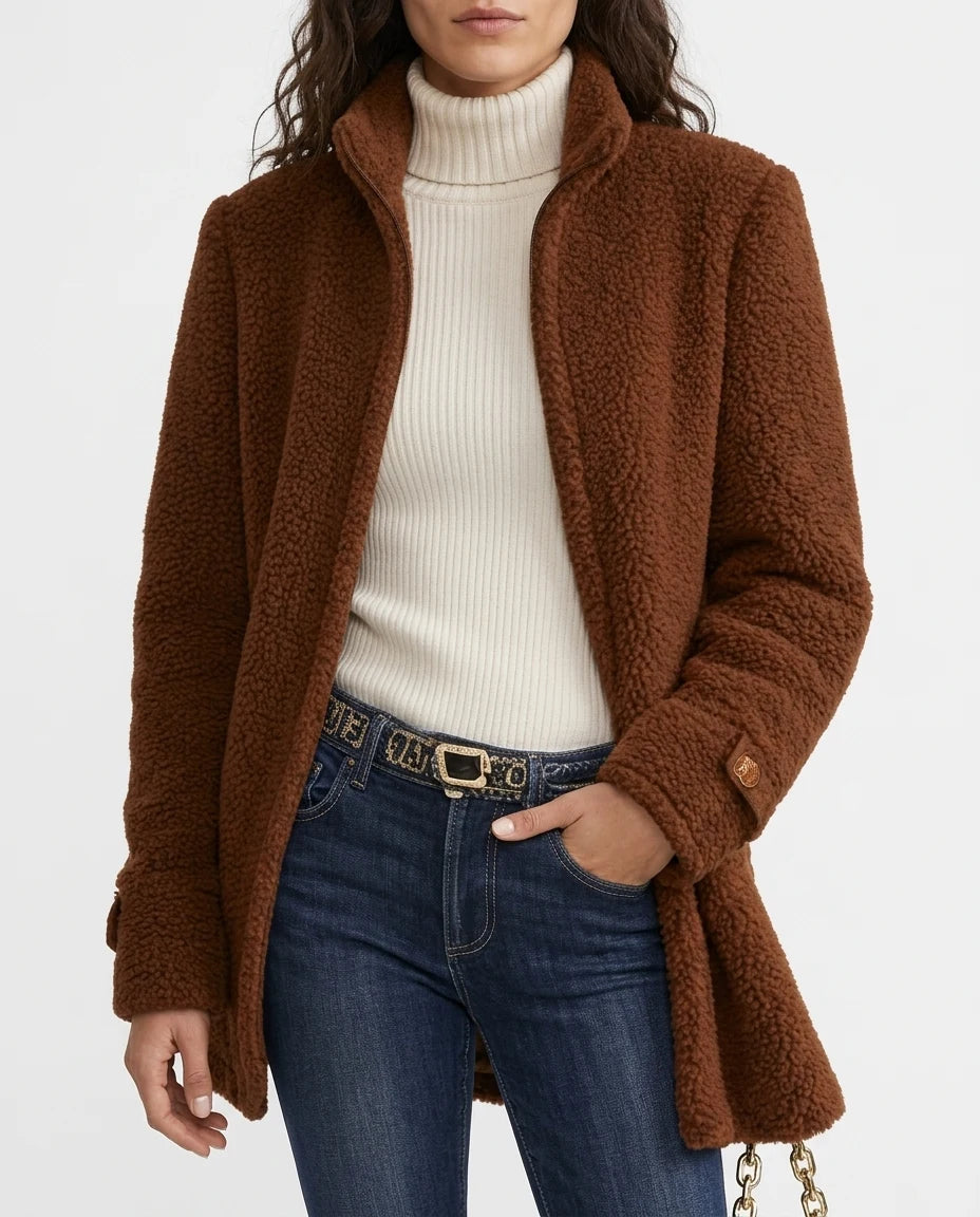 CT|Damen Stehkragen Fleecejacke mit Durchgehender Knopfleiste