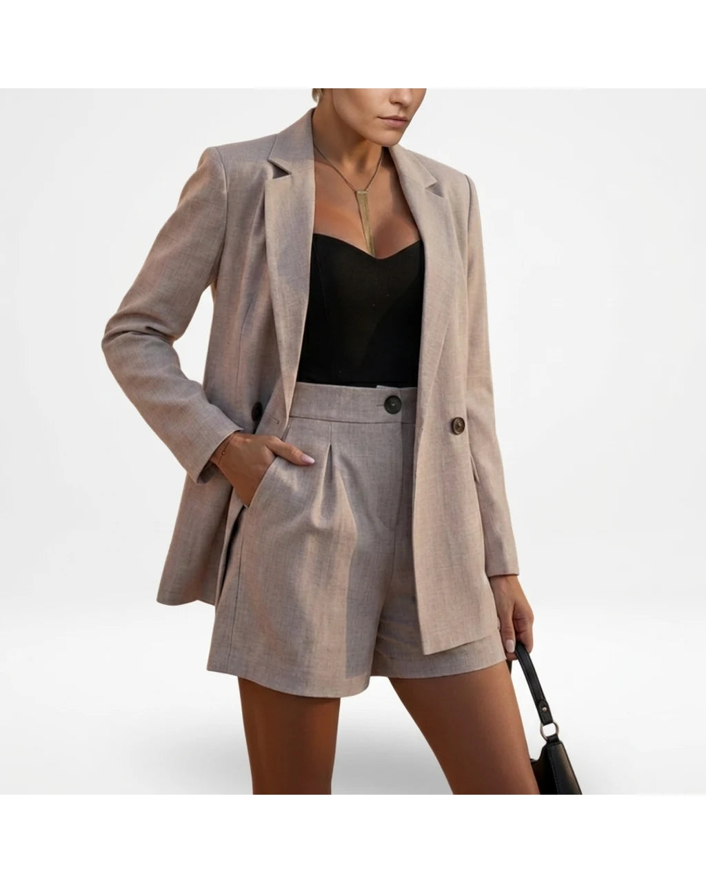 CT|Damen Zweireihiges Blazer- und Shorts-Set