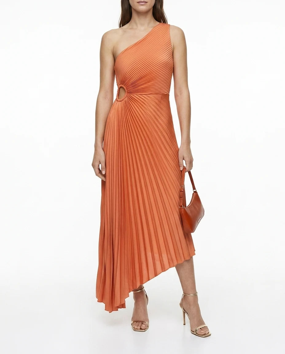 CT|Damen One-Shoulder Plissiertes Maxikleid