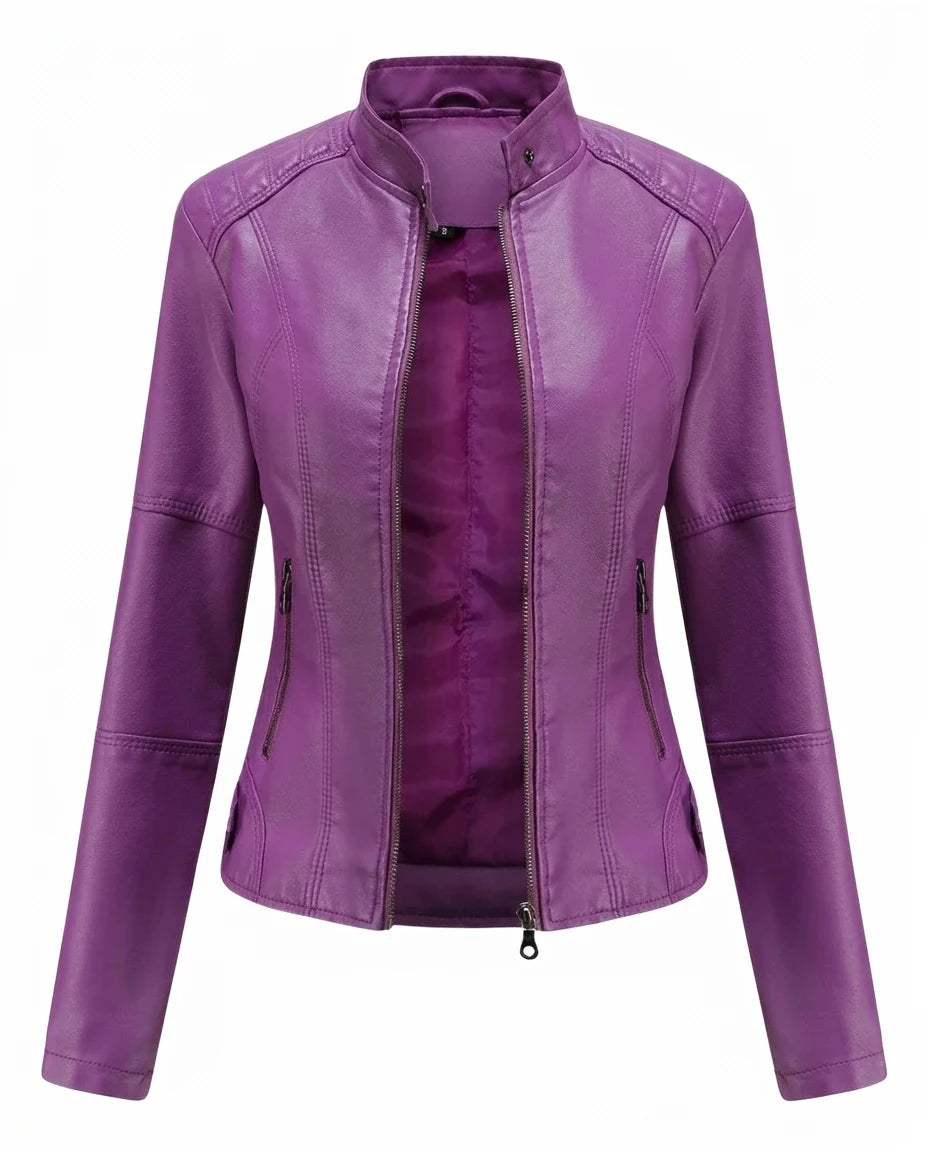 CT|Damenbikerjacke mit Stehkragen und Asymmetrischem Reißverschluss