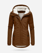 CT|Langer Damen Winterparka mit Kapuze und Plissierung
