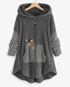 CT|Damen-Teddy-Mantel mit Katzendesign