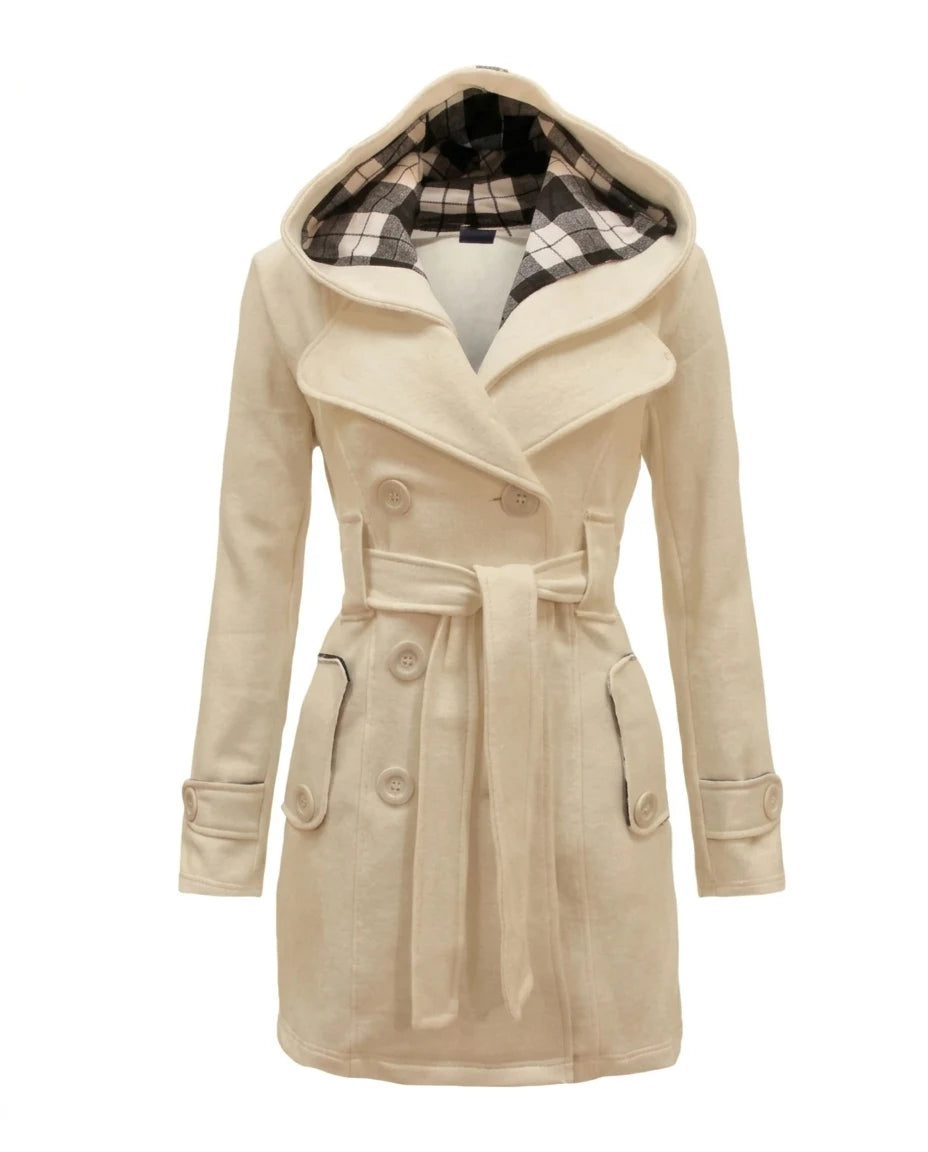 CT|Damen Trenchcoat mit Doppelreiher und Kapuze