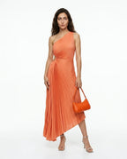CT|Damen One-Shoulder Plissiertes Maxikleid