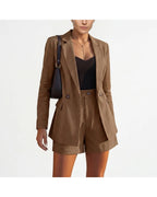 CT|Damen Zweireihiges Blazer- und Shorts-Set