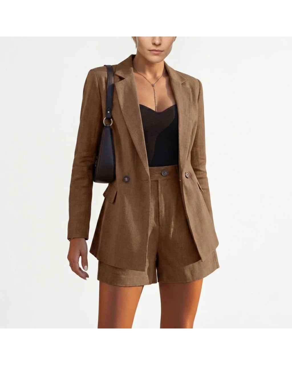 CT|Damen Zweireihiges Blazer- und Shorts-Set