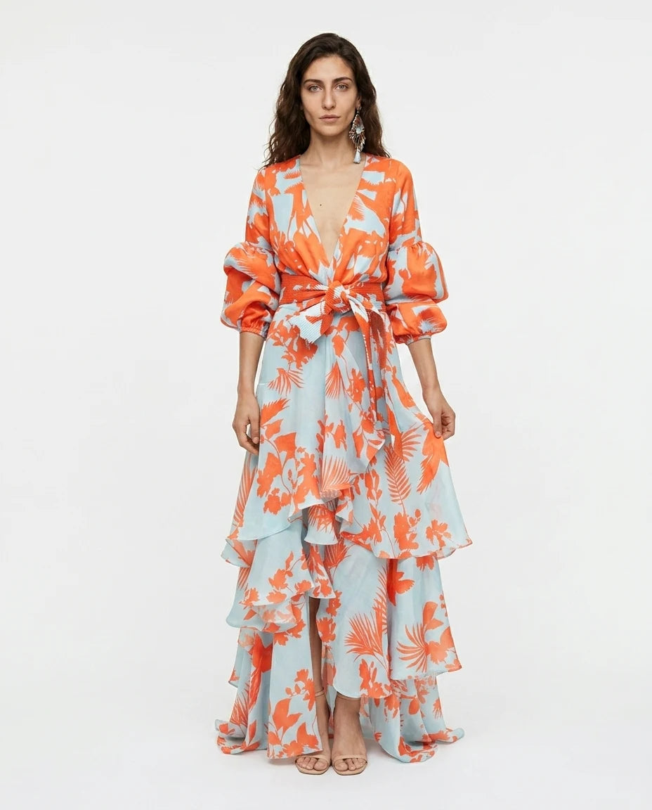 CT|Florales Wickel-Maxi-Kleid mit Rüschen