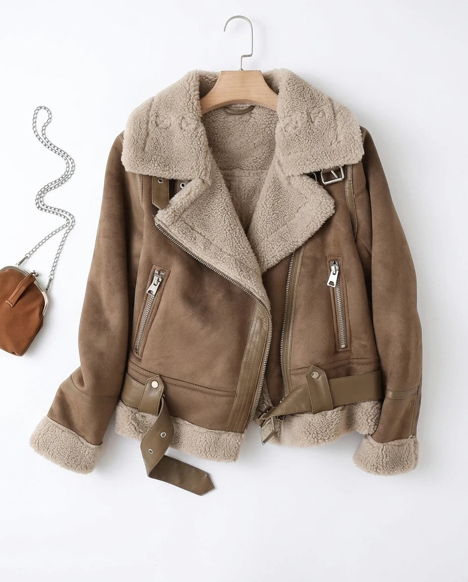 CT|Damen Taillierte Wildlederjacke mit Warmer Fütterung