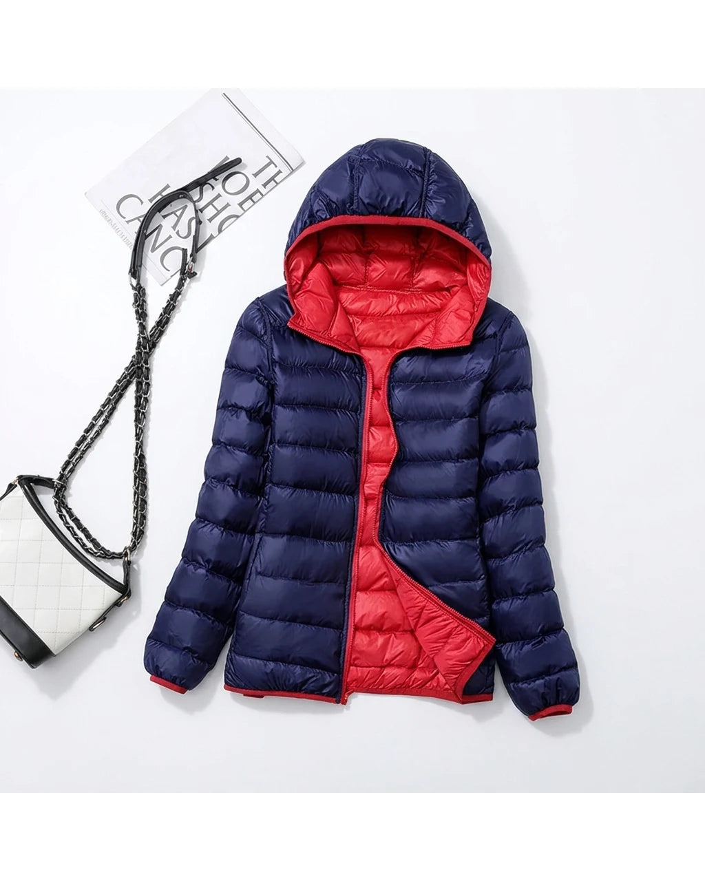 CT|Damen Leichte Wendbare Winddichte Daunenjacke mit Kapuze