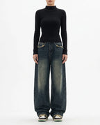 CT|Baggy Damenjeans mit Hoher Taille und Weit Beinen