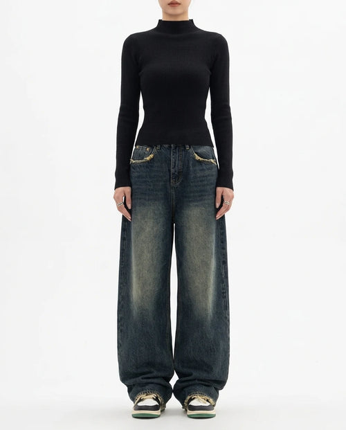 CT|Baggy Damenjeans mit Hoher Taille und Weit Beinen