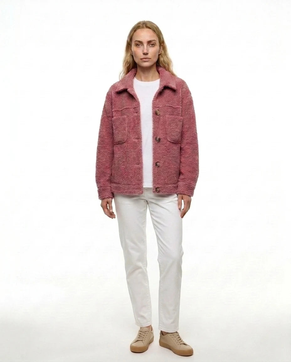 CT|Damen Teddyjacke mit Knopfleiste