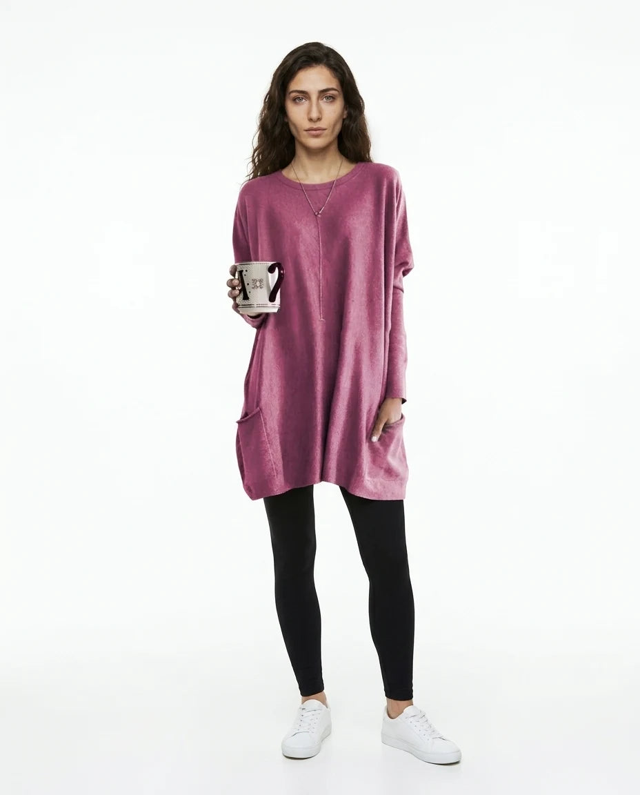 CT|Damen Langer Pullover mit Rundhalsausschnitt