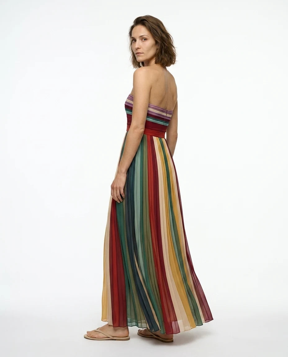CT|Damen Trägerloses Festliches Maxikleid mit Plisseerock