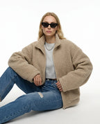 CT|Damen Oversized Teddyjacke mit Stehkragen