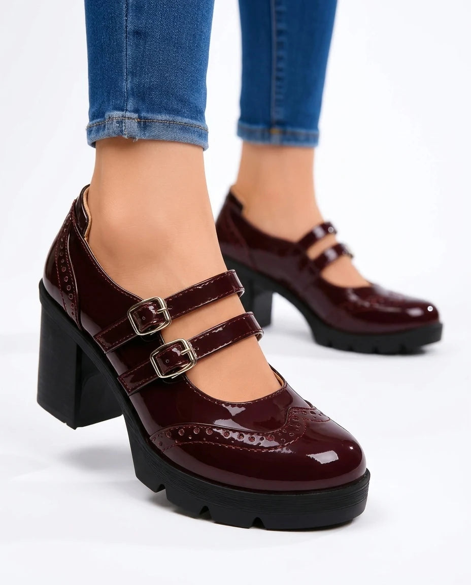 CT|Damen Doppelriemen Plateau Mary Jane Absatzschuh
