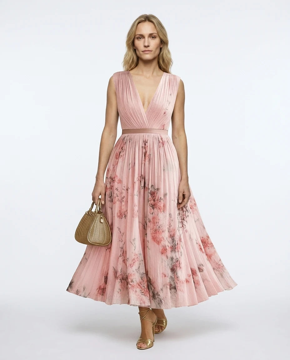 CT|Damen Fließendes Ärmelloses Sommer-Maxikleid mit Wickeloptik