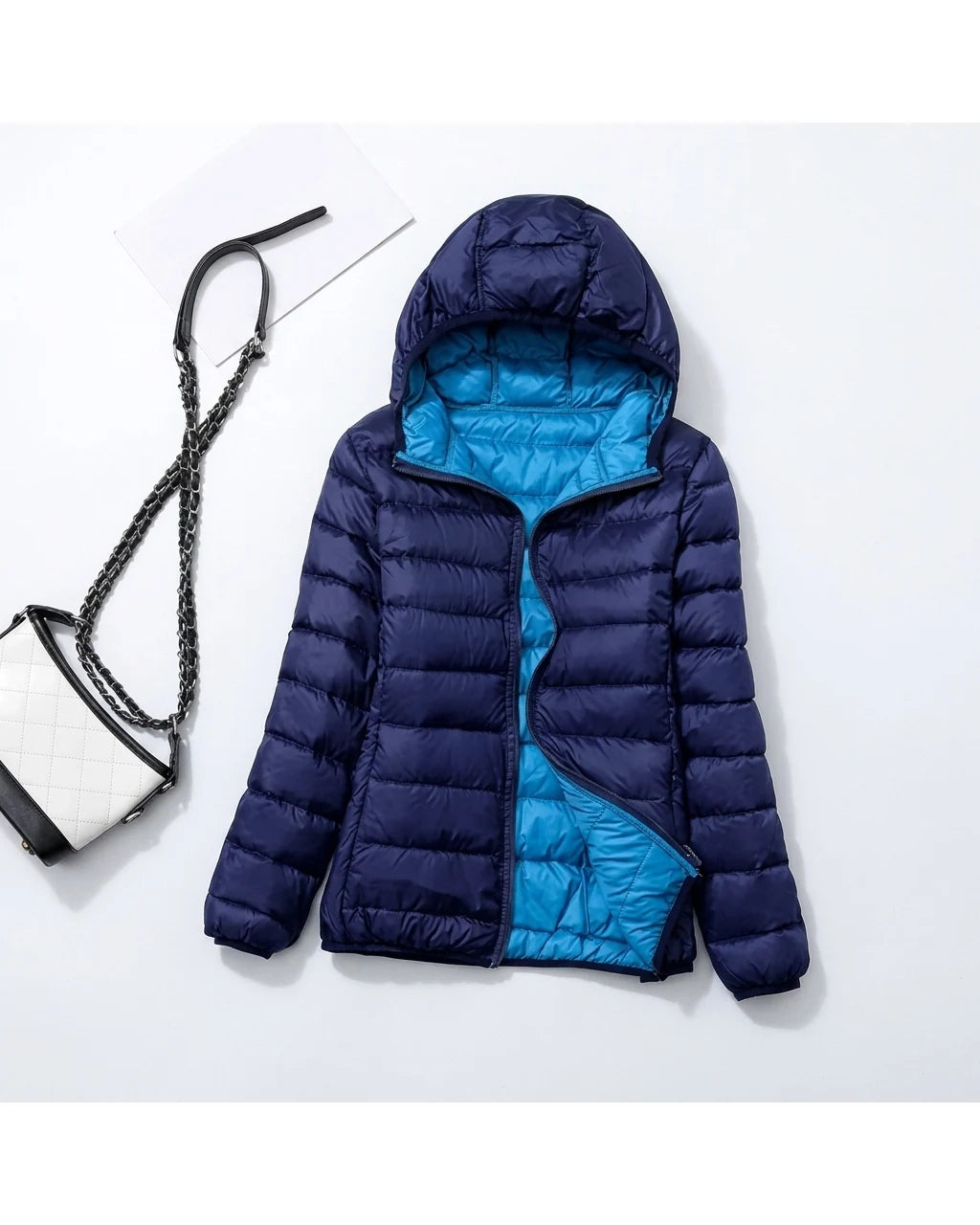 CT|Damen Leichte Wendbare Winddichte Daunenjacke mit Kapuze