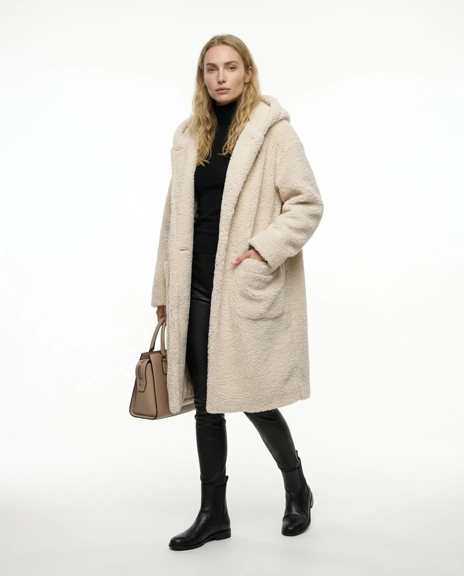 CT|Damen Teddyjacke mit Kapuze und Flauschiger Optik