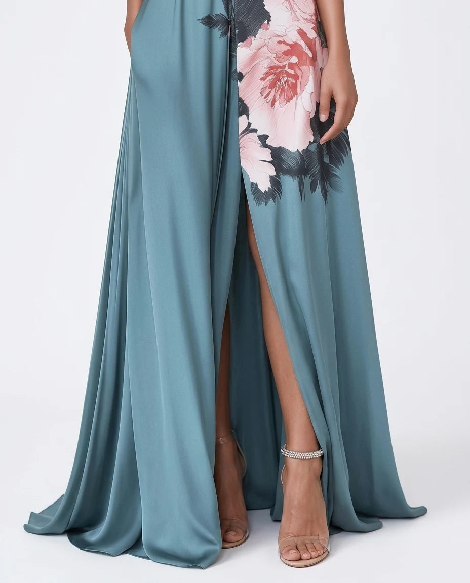 CT|Damen Florales Ärmelloses Maxikleid mit Rundhalsausschnitt