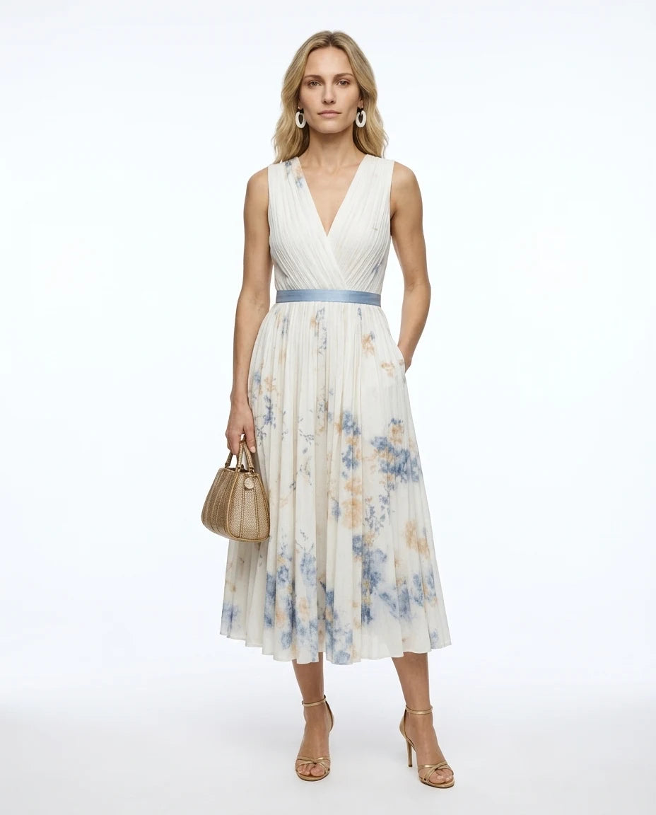 CT|Damen Fließendes Ärmelloses Sommer-Maxikleid mit Wickeloptik