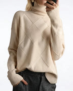CT|Damen Kaschmir Rollkragenpullover mit Rautenstrick