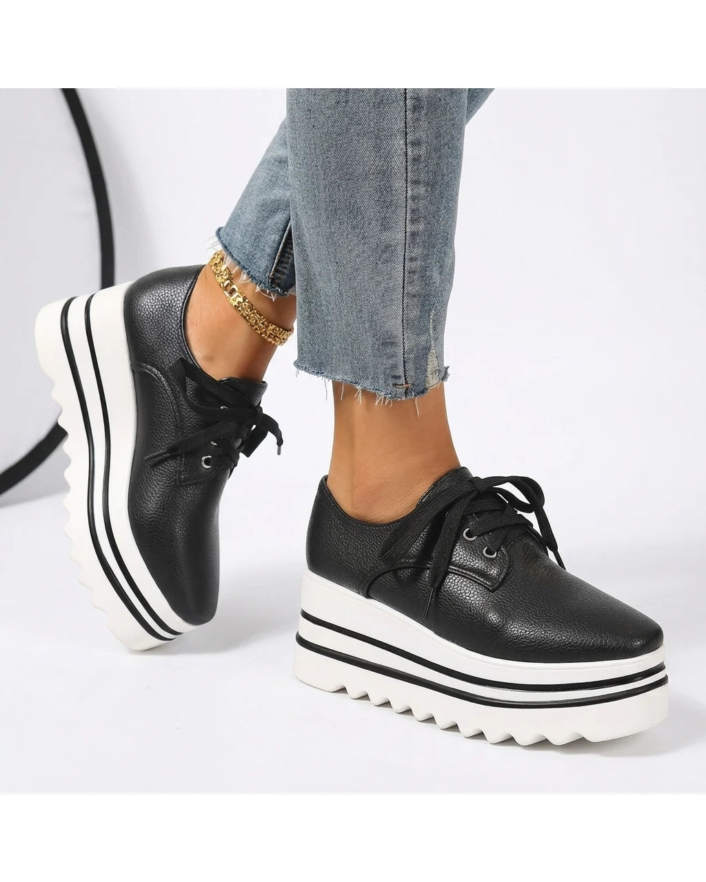 CT|Damen Platform Oxford Schuhe mit Schnürung und Keilsneaker