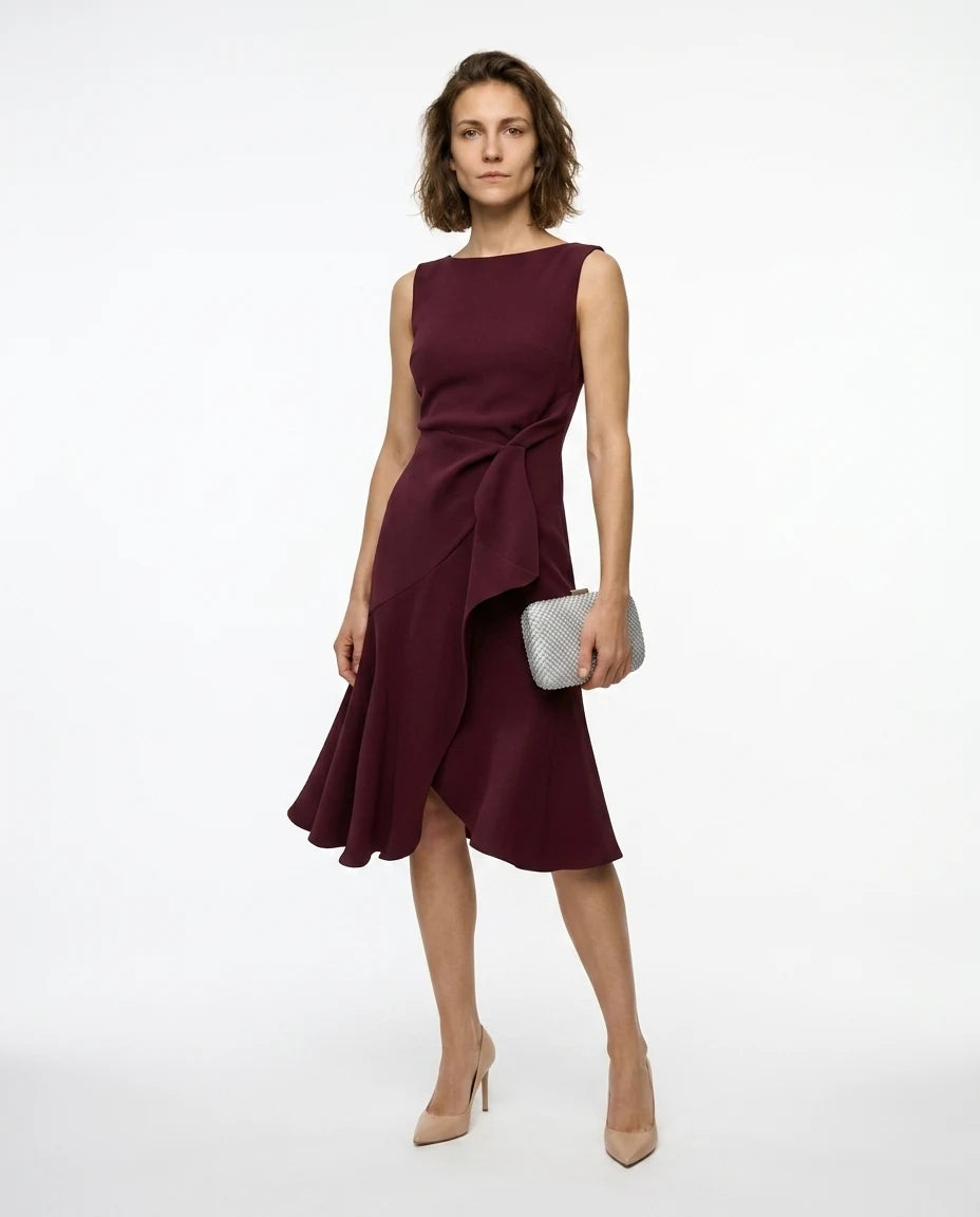 CT|Drapiertes Asymmetrisches Midikleid für Damen