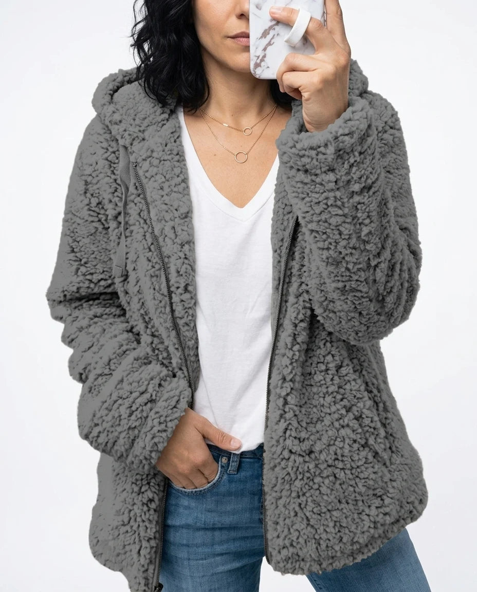 CT|Damen Mantel aus Teddy-Fleece mit Reißverschluss