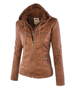 CT|Damen Lederjacke mit Abnehmbarer Kapuze