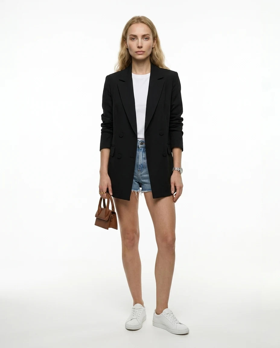 CT|Damen Longline Zweireihiger Blazer
