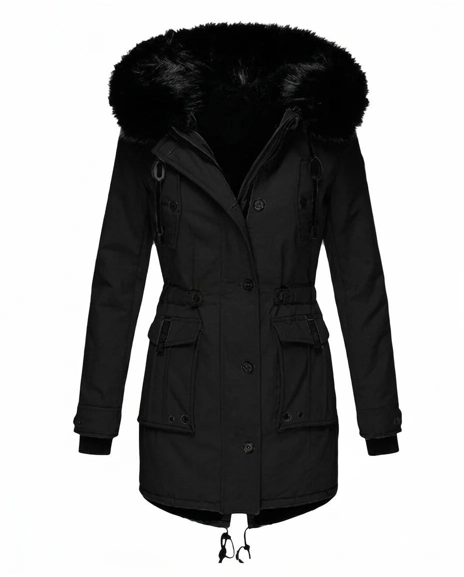 CT|Damen Taillierter Winterparka mit Abnehmbarer Kapuze