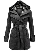 CT|Damen Trenchcoat mit Doppelreiher und Kapuze