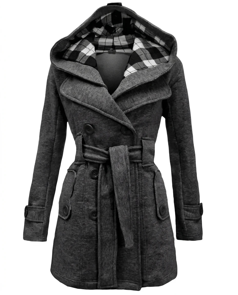 CT|Damen Trenchcoat mit Doppelreiher und Kapuze