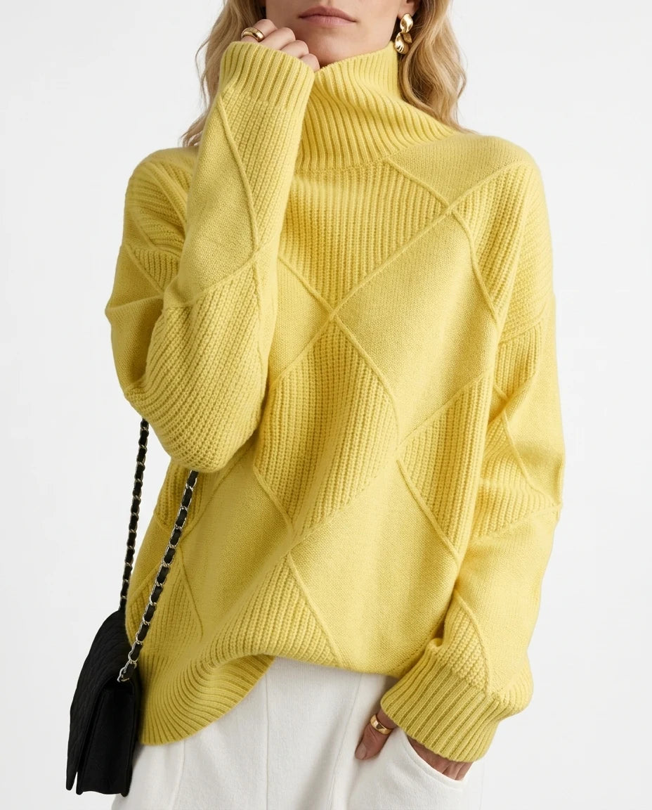 CT|Damen Kaschmir Rollkragenpullover mit Rautenstrick