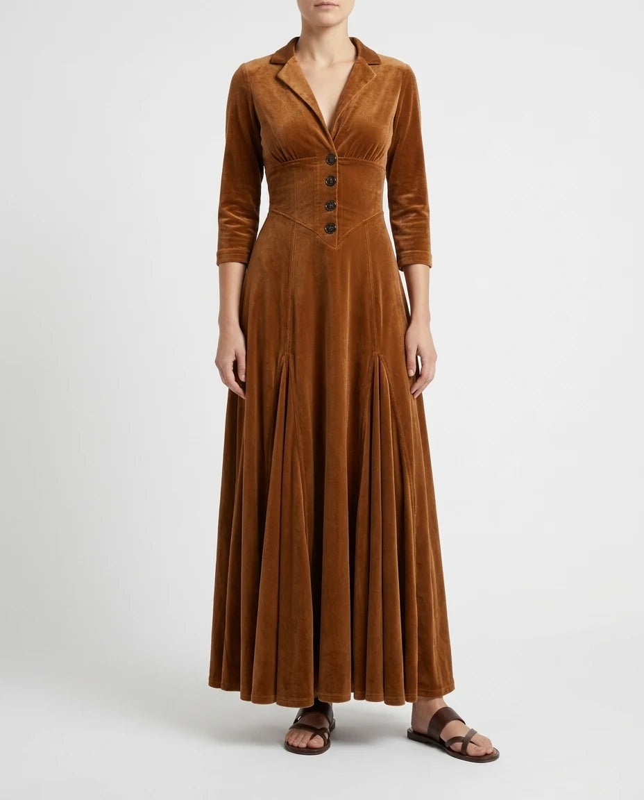 CT|Tailored Maxi Dress with V-Neck and Button Front