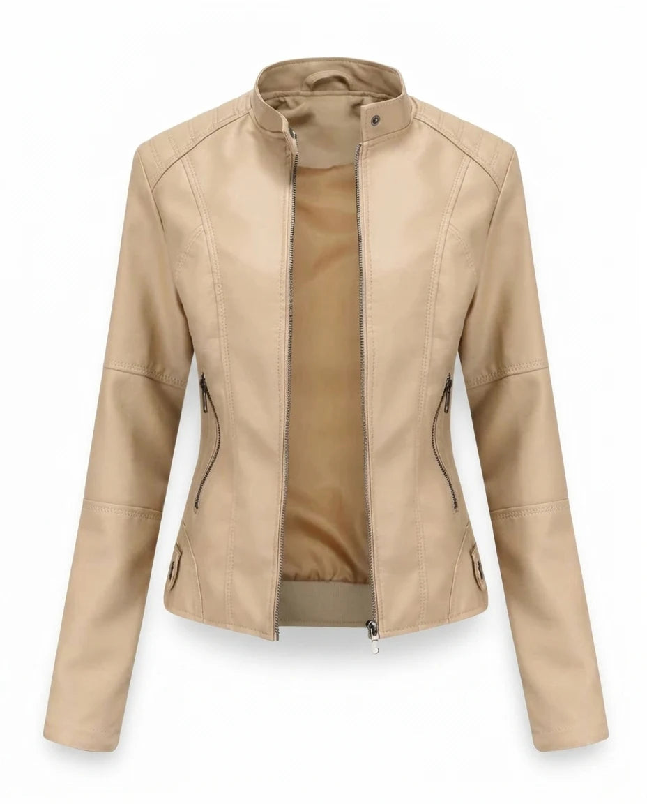 CT|Damenbikerjacke mit Stehkragen und Asymmetrischem Reißverschluss