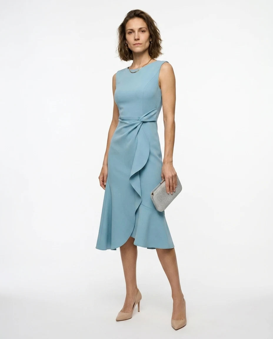 CT|Drapiertes Asymmetrisches Midikleid für Damen