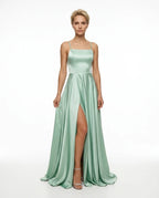 CT|Damen Langärmliges Hochzeitsgastkleid mit Seitenschlitz