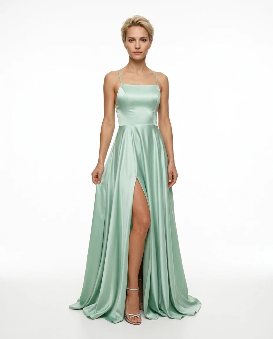 CT|Damen Langärmliges Hochzeitsgastkleid mit Seitenschlitz