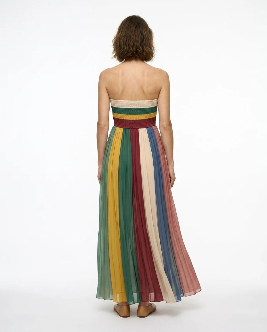 CT|Damen Trägerloses Festliches Maxikleid mit Plisseerock