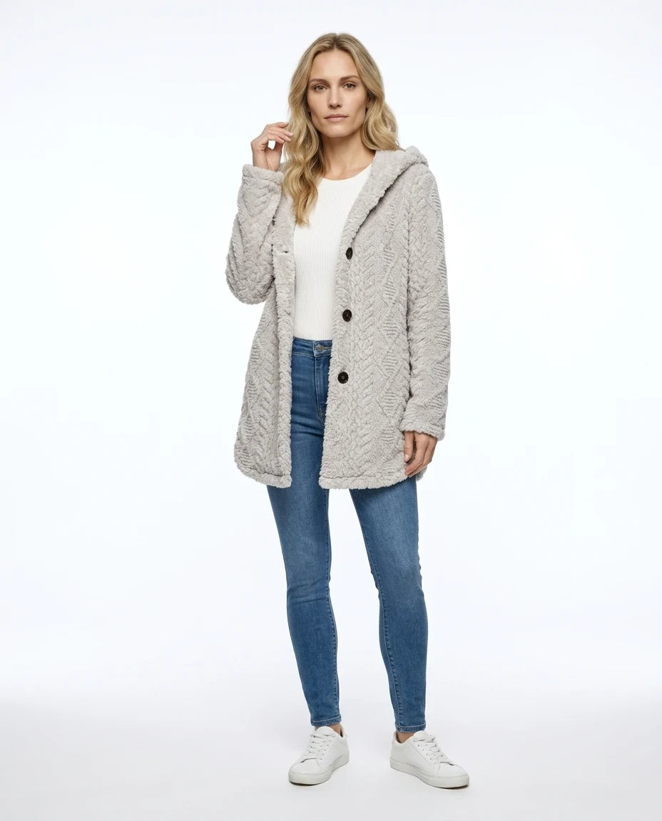 CT|Damen Cardigan mit Kapuze und Struktur