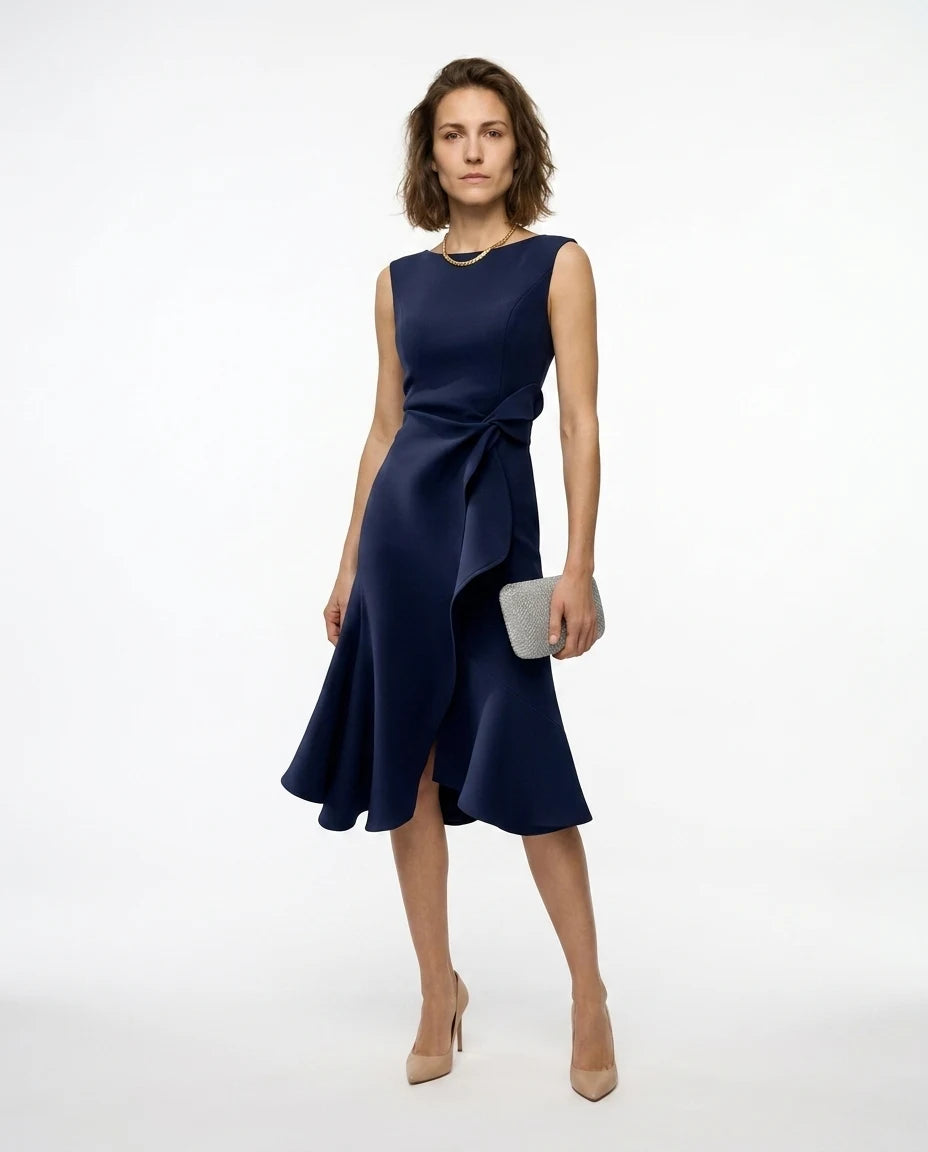 CT|Drapiertes Asymmetrisches Midikleid für Damen