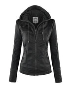 CT|Damen Lederjacke mit Abnehmbarer Kapuze