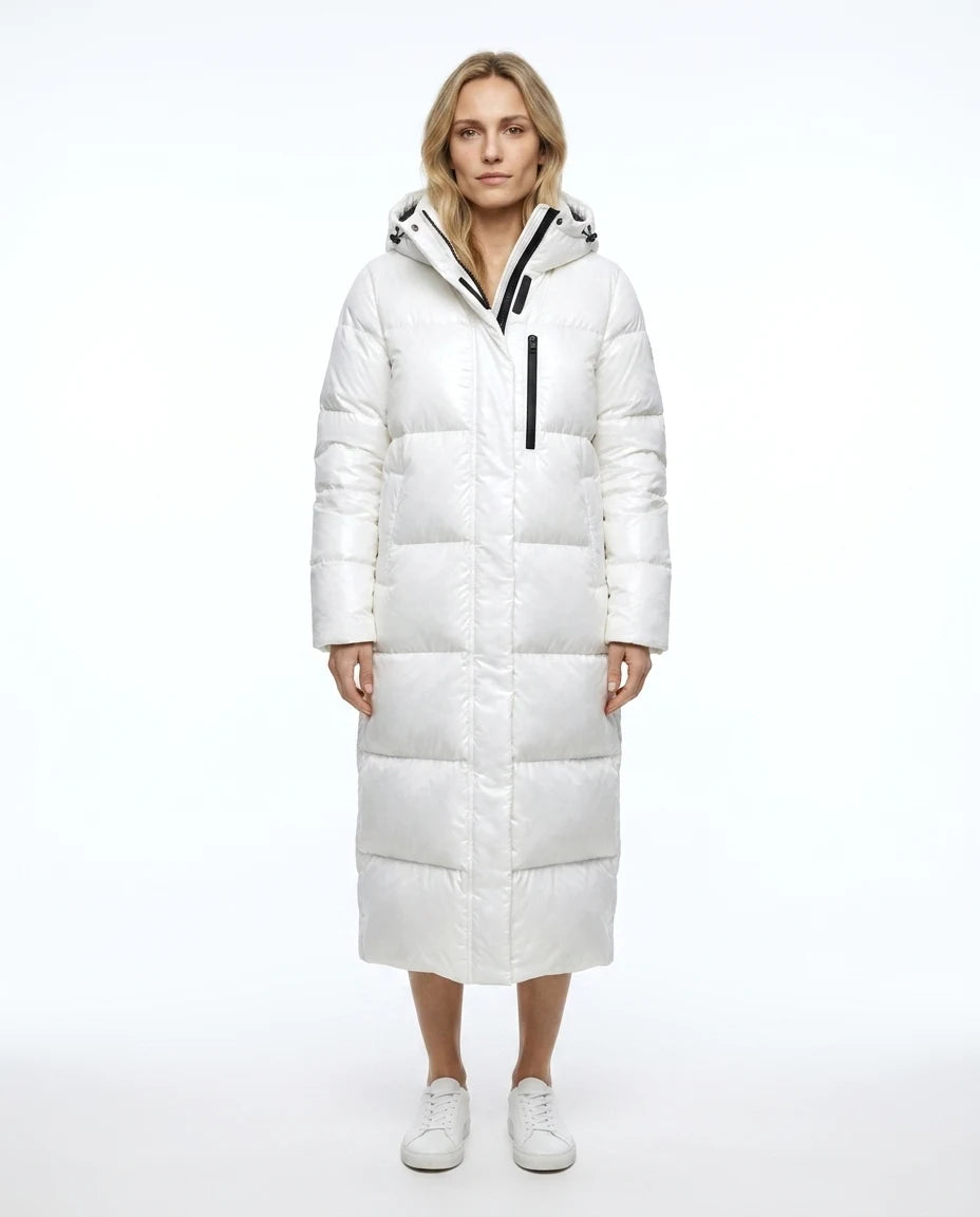 CT|Damen Lange Steppjacke mit Kapuze