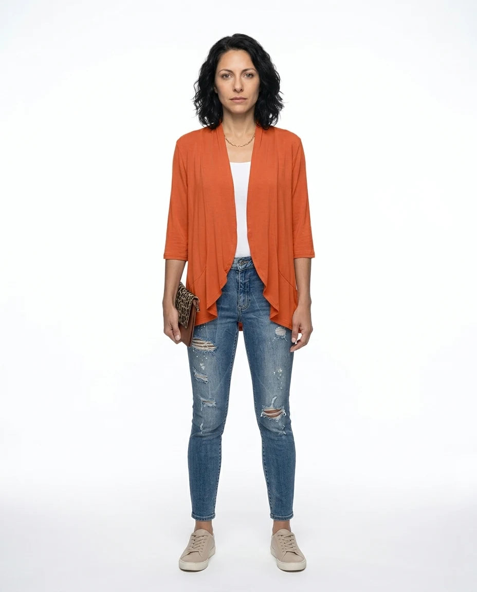 CT|Damen Strickjacke mit Kurzarm und Drapierter Front