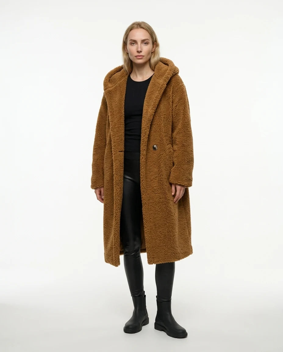 CT|Damen Teddyjacke mit Kapuze und Flauschiger Optik