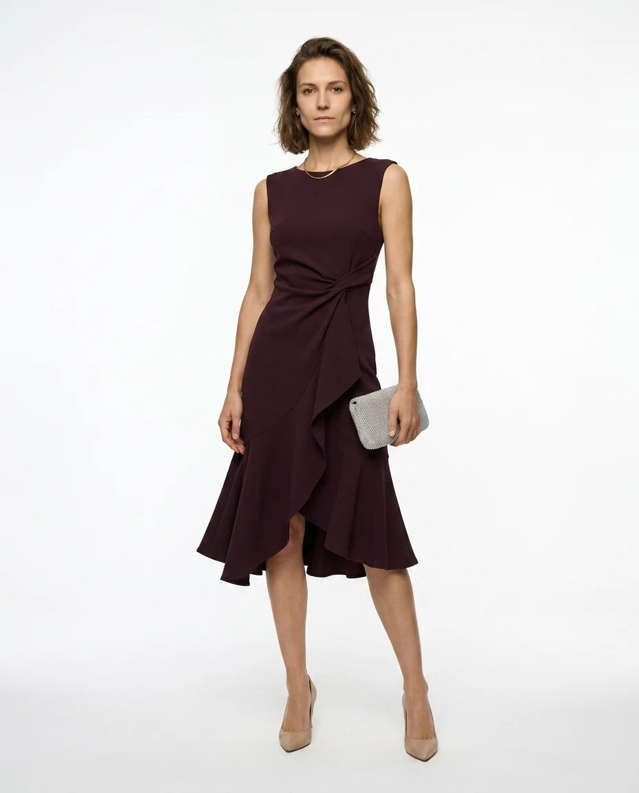CT|Drapiertes Asymmetrisches Midikleid für Damen