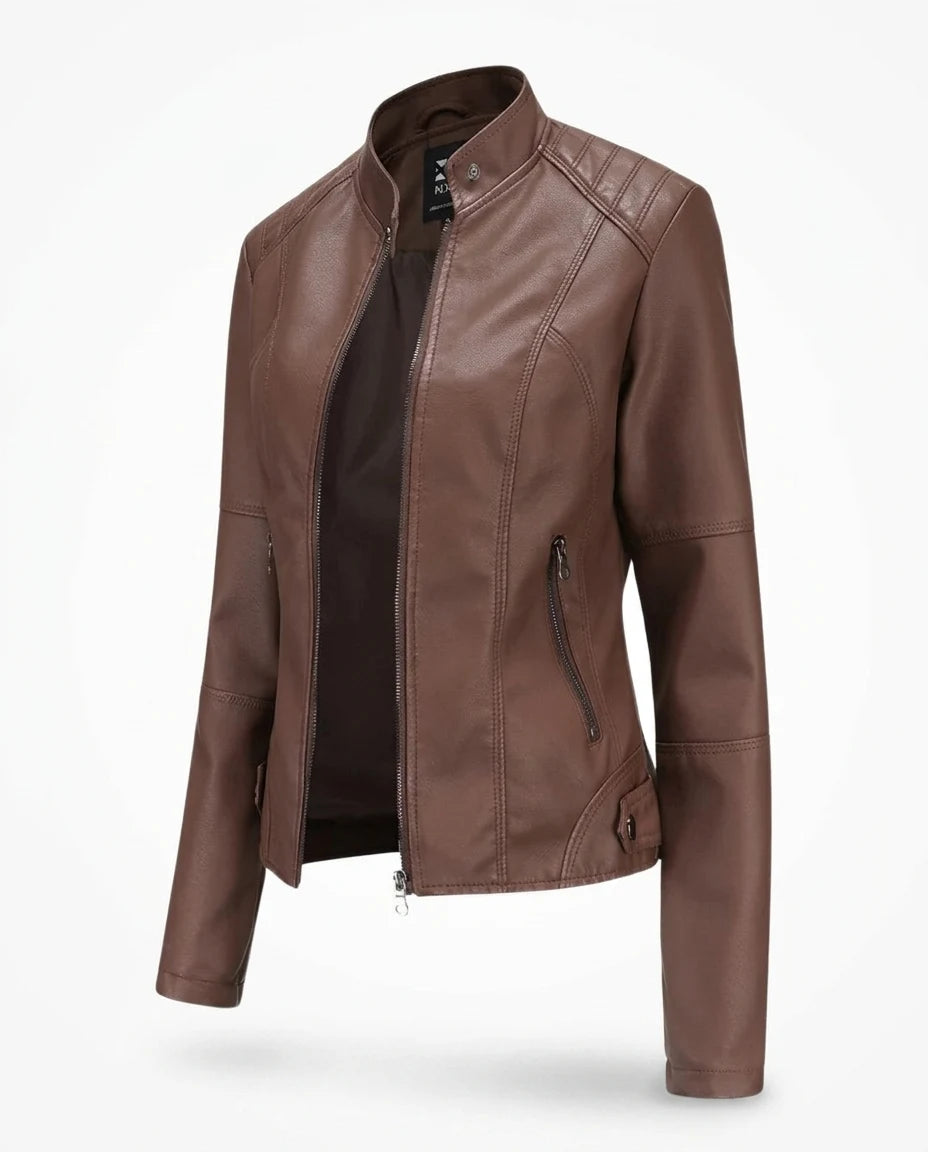 CT|Damenbikerjacke mit Stehkragen und Asymmetrischem Reißverschluss