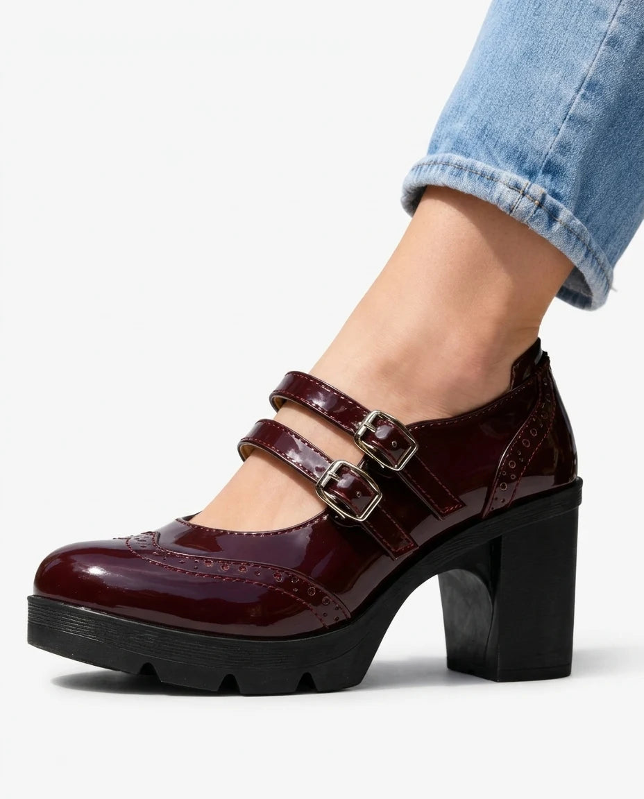 CT|Damen Doppelriemen Plateau Mary Jane Absatzschuh